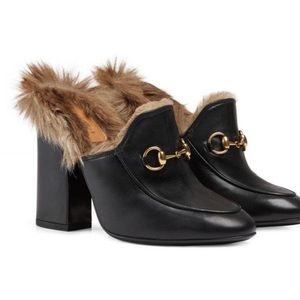 Gucci Princetown Fur-Lined High Heel Mule